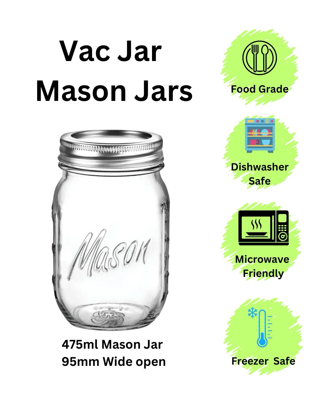 vac Jar Mason Jars 475ml 95mm Wide open 